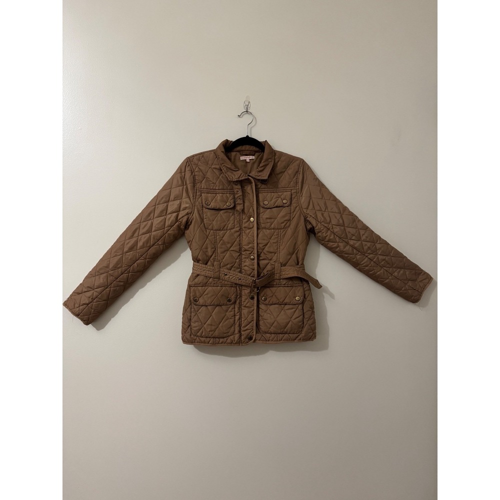 Women's Camel Quilted Belted Jacket Equestrian Preppy Puffer Coat Spain US8/EU40 - Picture 3 of 14